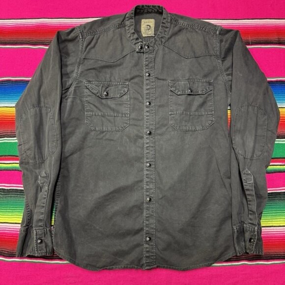 VTG Diesel Shirt Men M Black Band Collar Elbow Patches Y2K Double Breasted - Picture 1 of 7